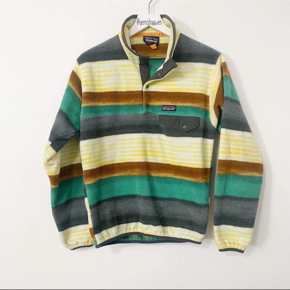 Patagonia Men’s Printed Synchilla Snap-T Fitz Stripe: Forge Grey | Small